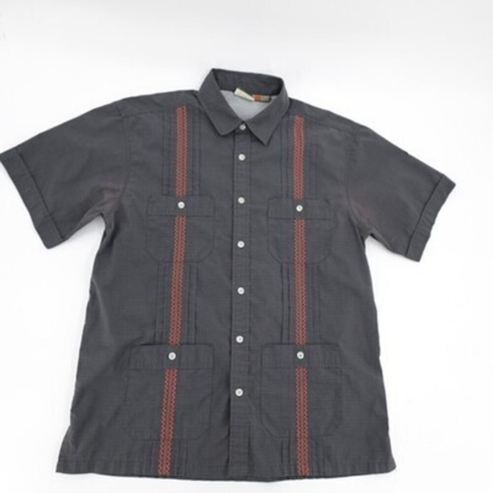 Howler Bros Shirt Mens Small Gray Short Sleeve Guayabera Embroidered Western